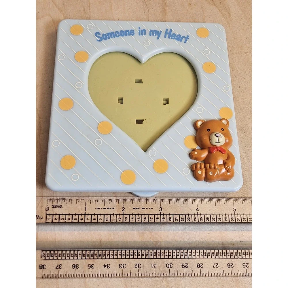Vintage Someone in My Heart Teddy Bear Heart Photo Frame Blue Yellow 5x5